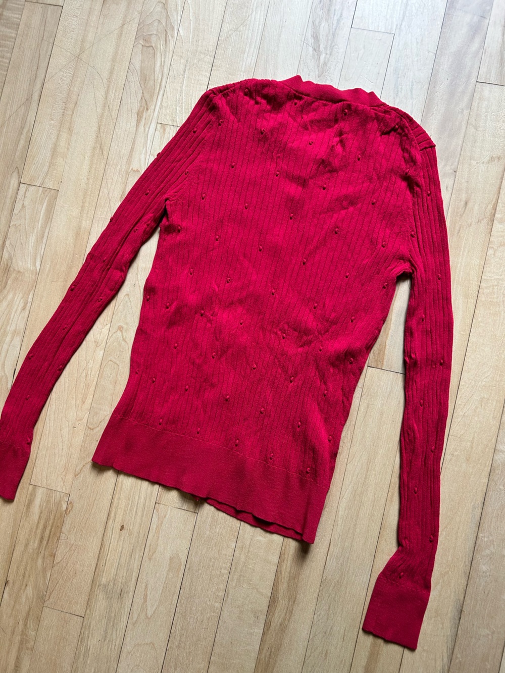 Ann Taylor Red Ribbed Button-Front Cardigan - Picture 5 of 5